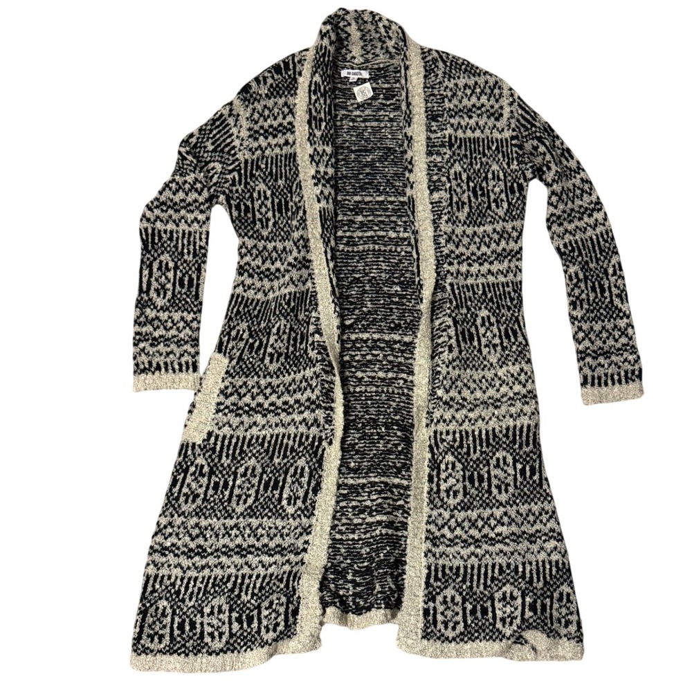 NWT Black Cream Geometric Fair Isle Longline Open Cardigan BB Dakota Boho Size M